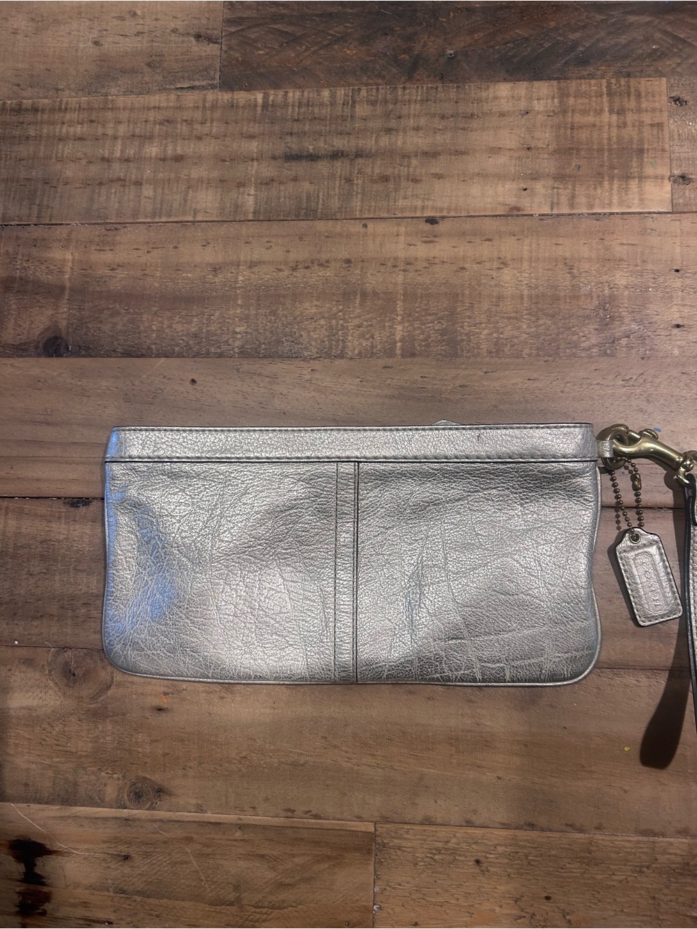 Coach Metallic Silver Leather Wristlet